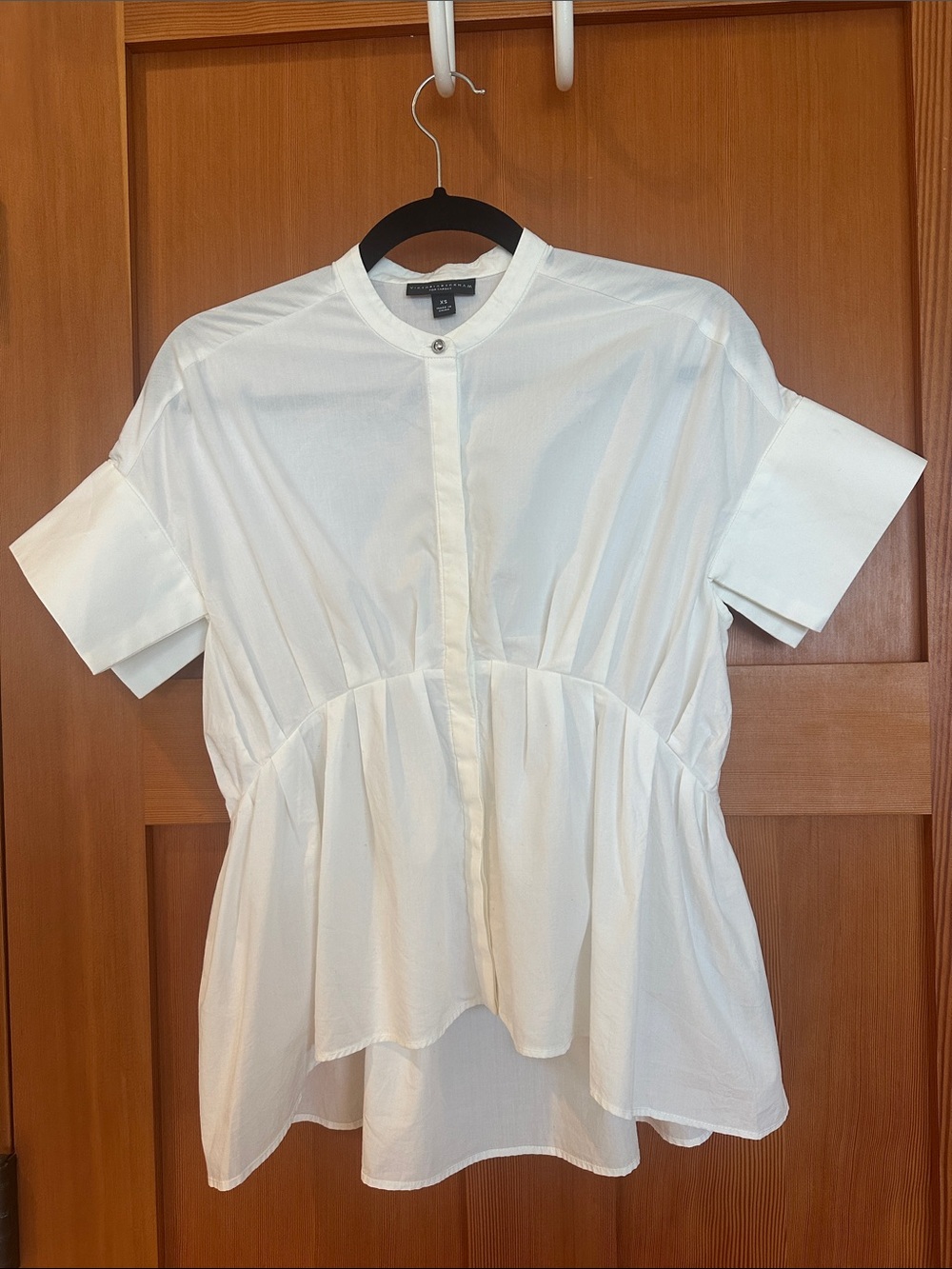 Victoria Beckham for Target White Short-Sleeve Peplum Button-Front Blouse